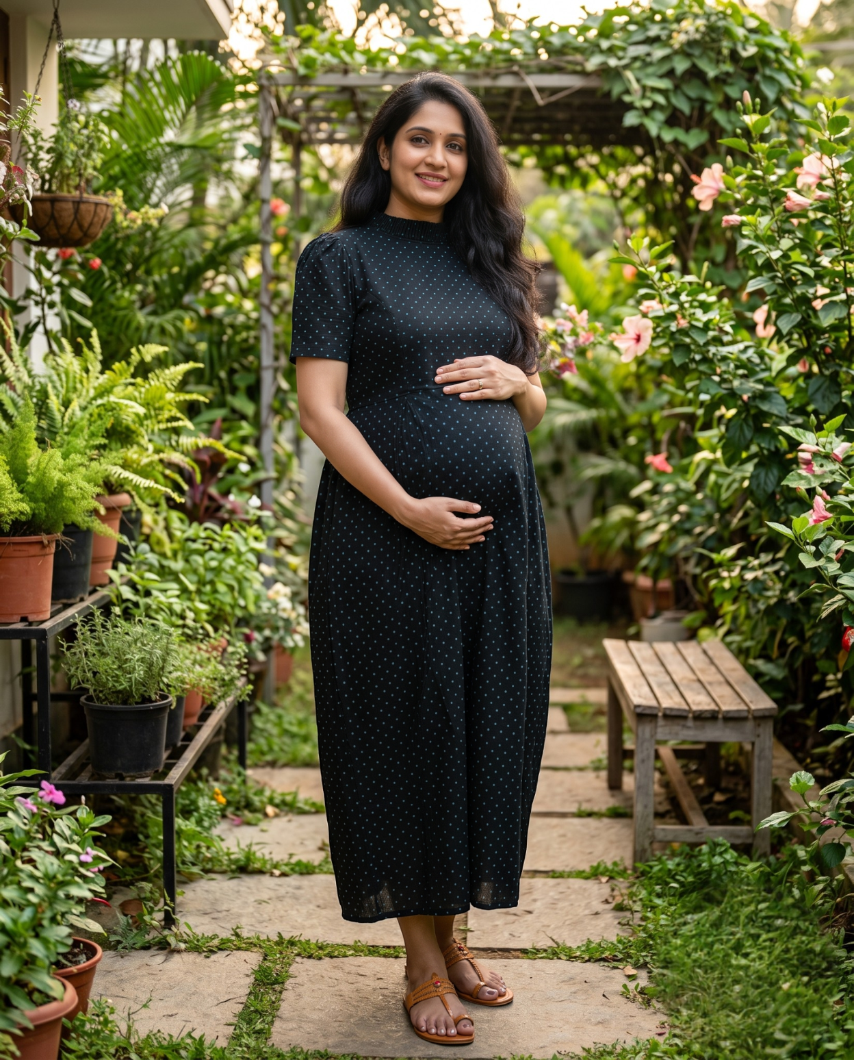 Frilled Neck Frocks with Semi Puff sleeves-Maternity Cum Feeding