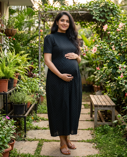 Frilled Neck Frocks with Semi Puff sleeves-Maternity Cum Feeding