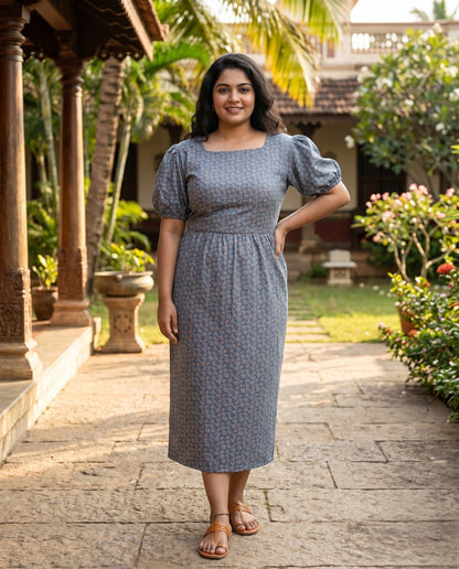 Puff Sleeved Flared Frocks- Plus Size