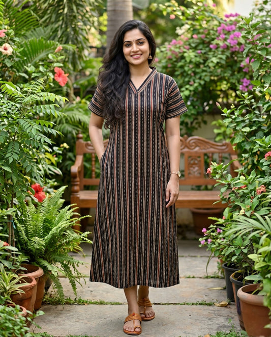 V Collar Cotton Frocks