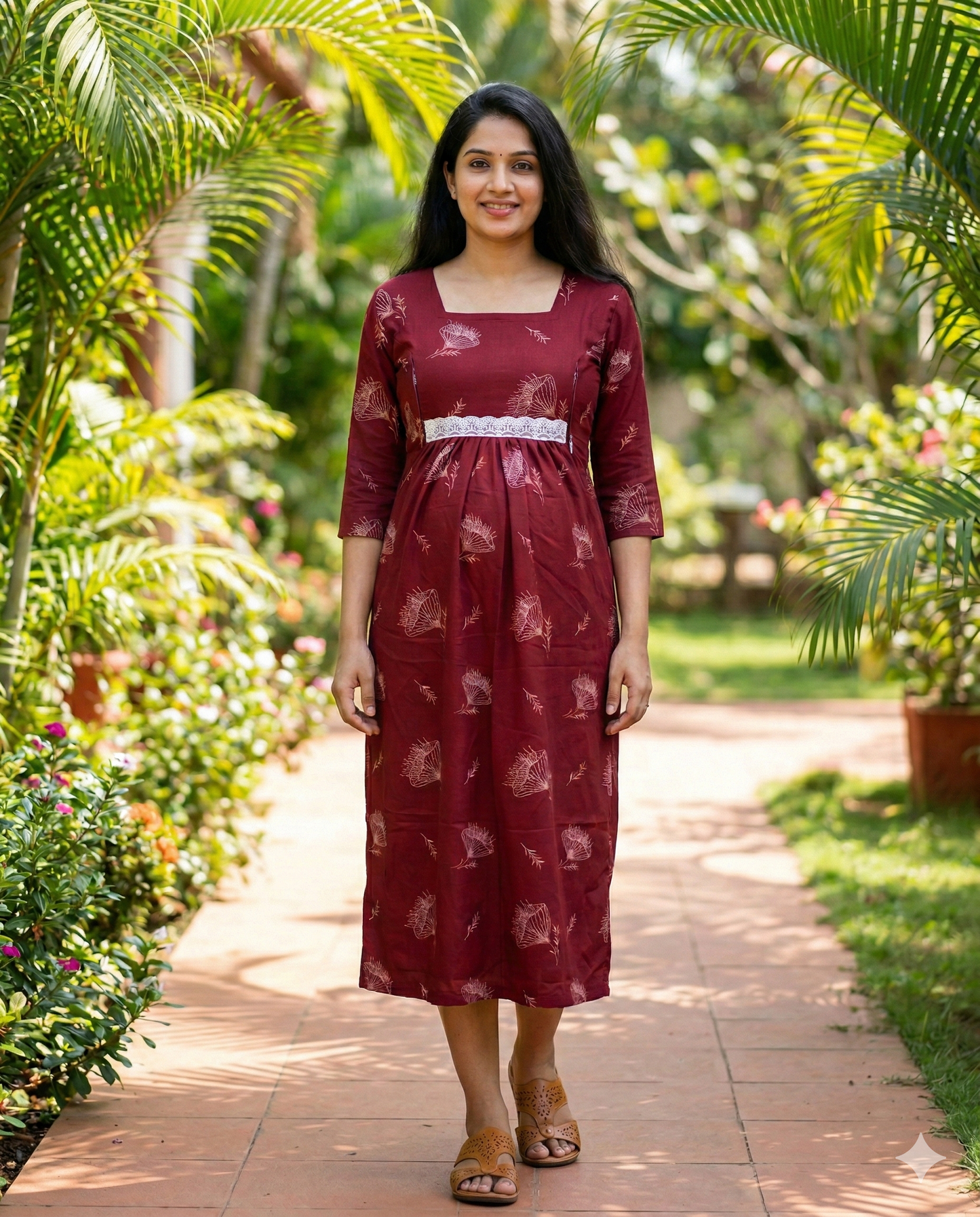 Retro Style Long  Sleeved Flared frocks - Maternity Cum Feeding