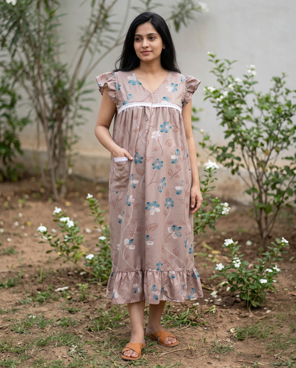 Butterfly Sleeved Frocks with Tie- Maternity cum Feeding