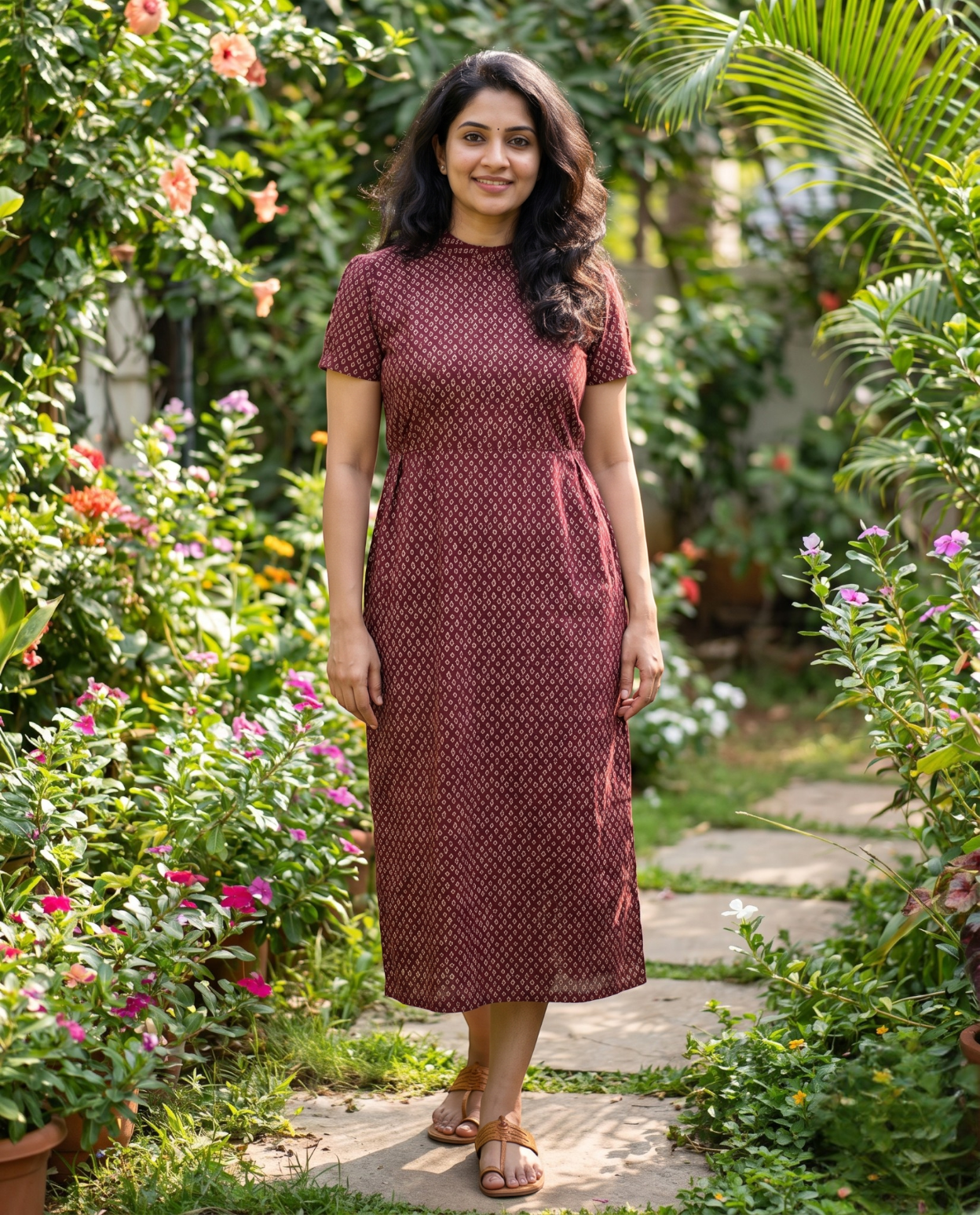 Frilled Neck Frocks with Semi Puff sleeves
