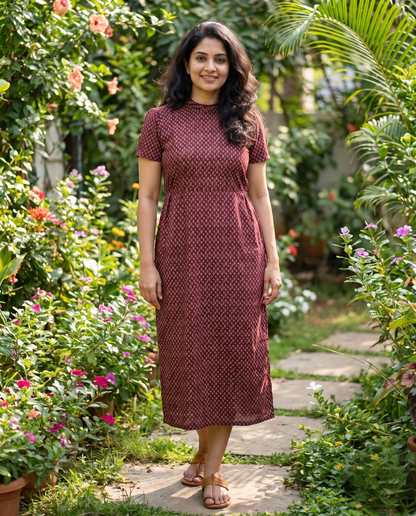 Frilled Neck Frocks with Semi Puff sleeves