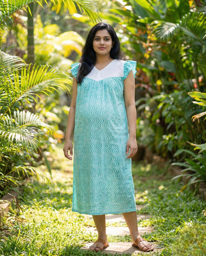 Butterfly Sleeved Maternity Cum Feeding Frock