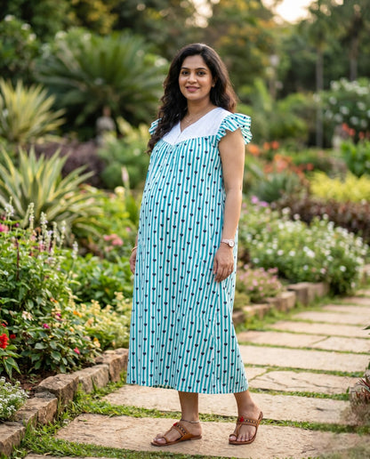 Butterfly Sleeved Frocks with Tie- Maternity cum Feeding