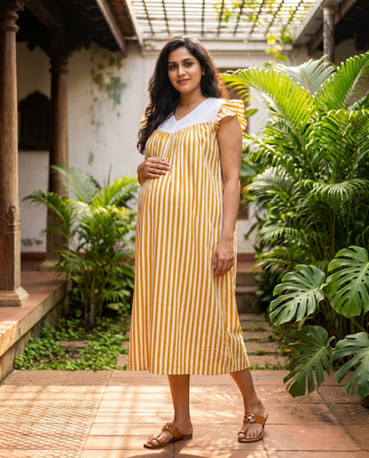 Butterfly Sleeved Frocks with Tie- Maternity cum Feeding