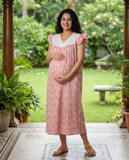 Butterfly Sleeved Frocks with Tie- Maternity cum Feeding