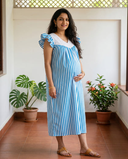 Butterfly Sleeved Frocks with Tie- Maternity cum Feeding