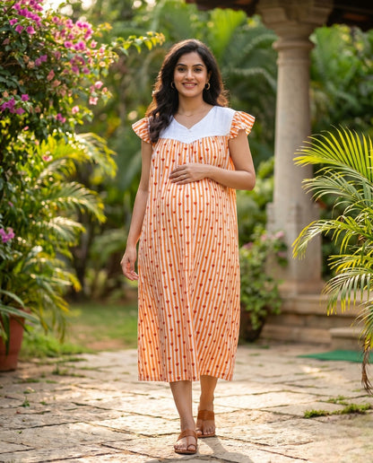 Butterfly Sleeved Frocks with Tie- Maternity cum Feeding