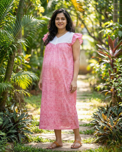 Butterfly Sleeved Maternity Cum Feeding Frock