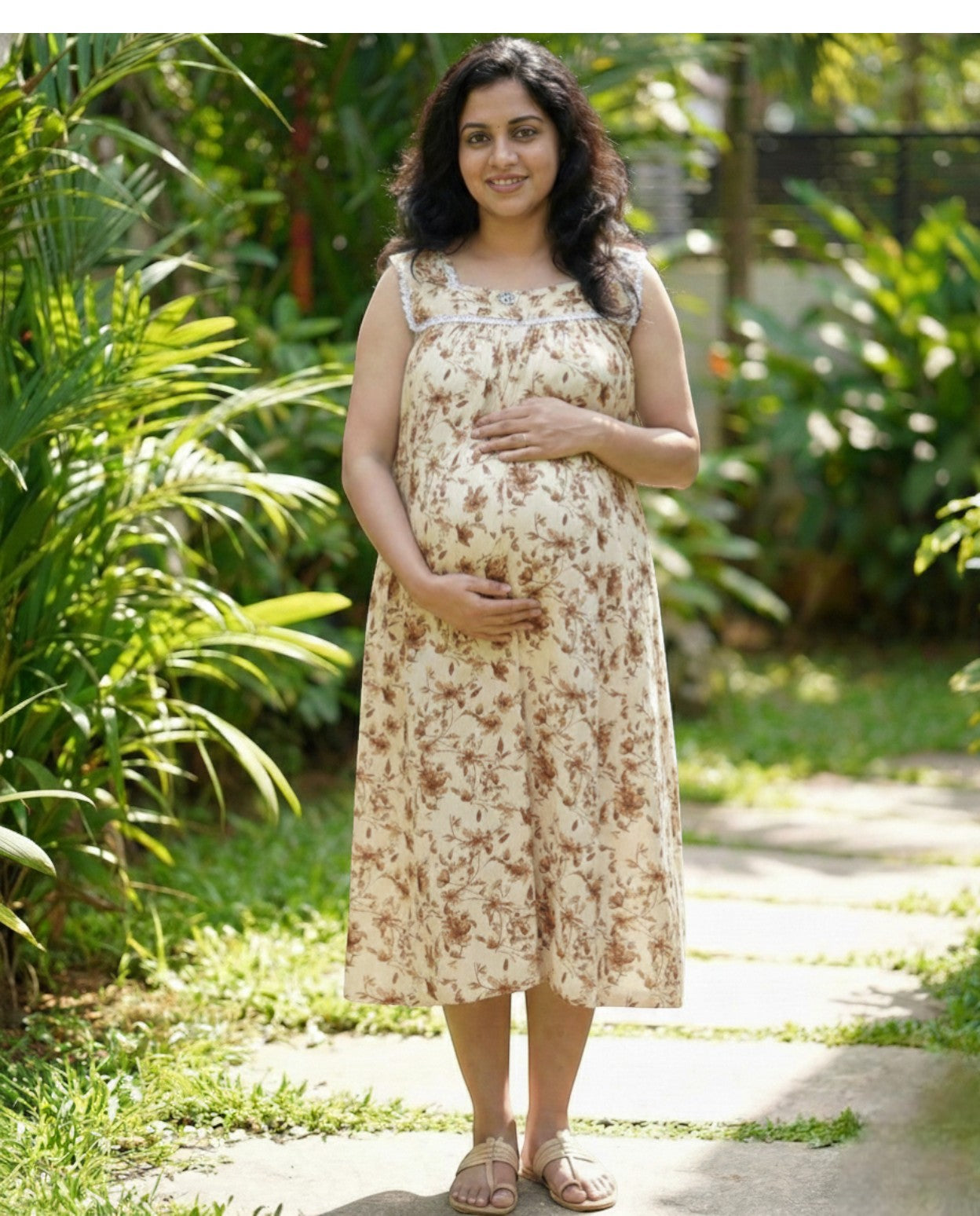 Floral Sleeveless cotton Frocks with Tie- Maternity cum Feeding