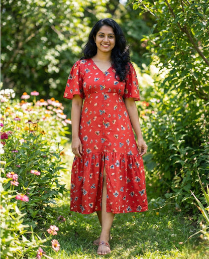 Bell sleeved A-Line Cotton frock