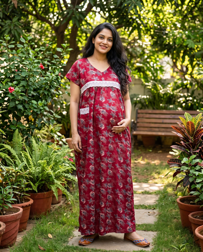 Paraiso Premium V-Neck Full length Maxi Wear-Maternity cum Feeding