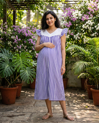 Butterfly Sleeved Frocks with Tie- Maternity cum Feeding
