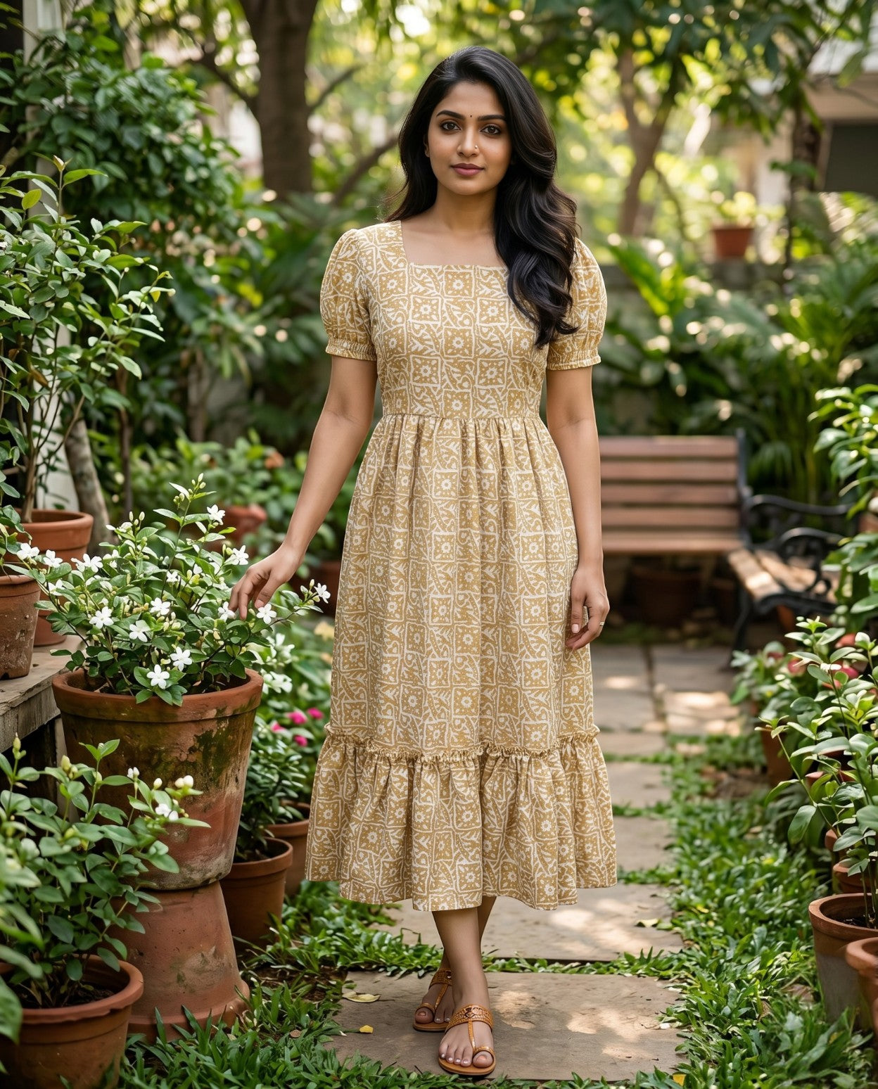 Puff Sleeved Frock With Elastic Sleeves