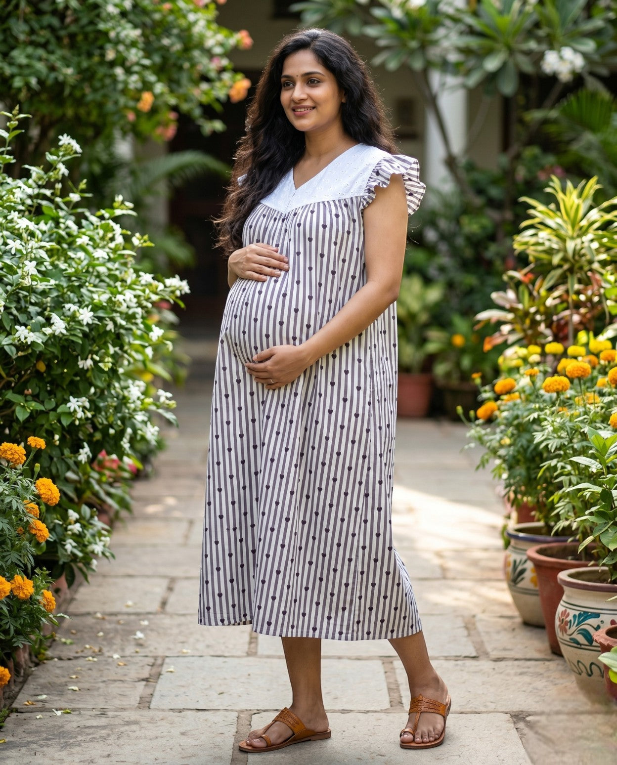 Butterfly Sleeved Frocks with Tie- Maternity cum Feeding
