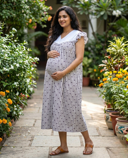 Butterfly Sleeved Frocks with Tie- Maternity cum Feeding