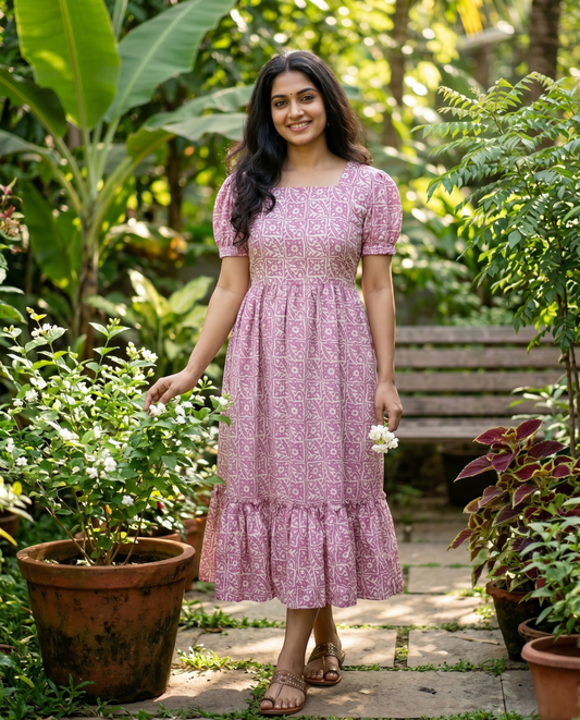 Puff Sleeved Frock With Elastic Sleeves