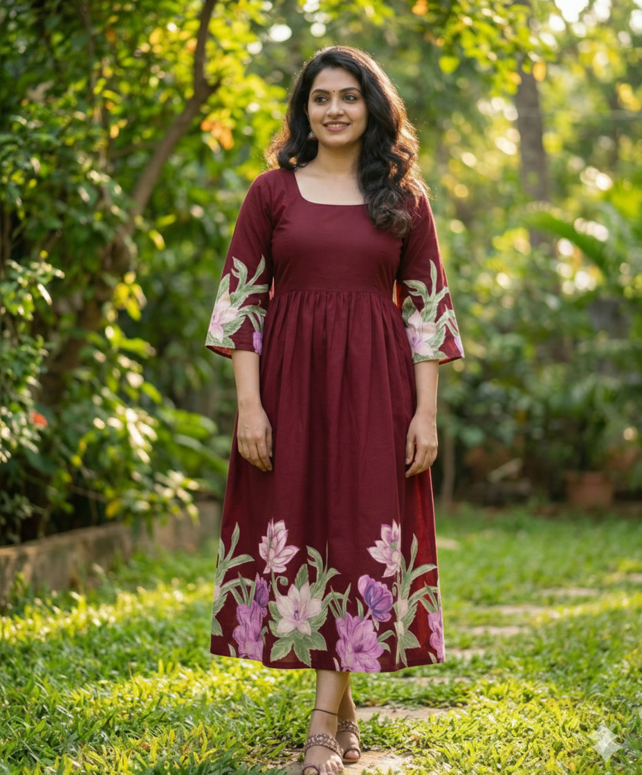 New Floral Bell Sleeved Flared Frocks