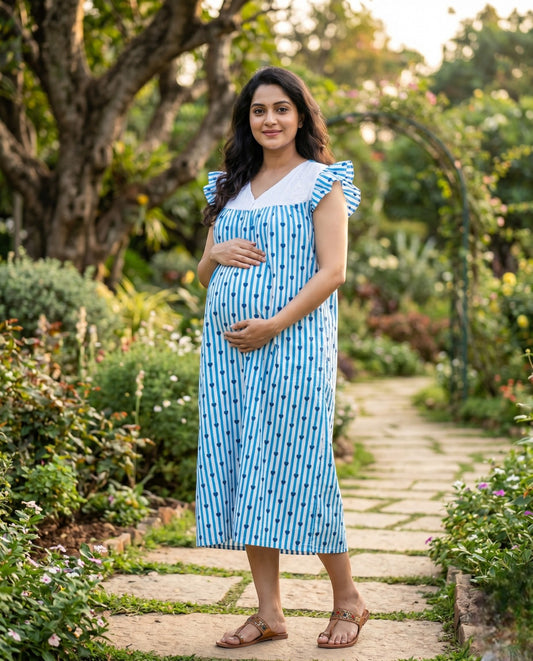 Butterfly Sleeved Frocks with Tie- Maternity cum Feeding