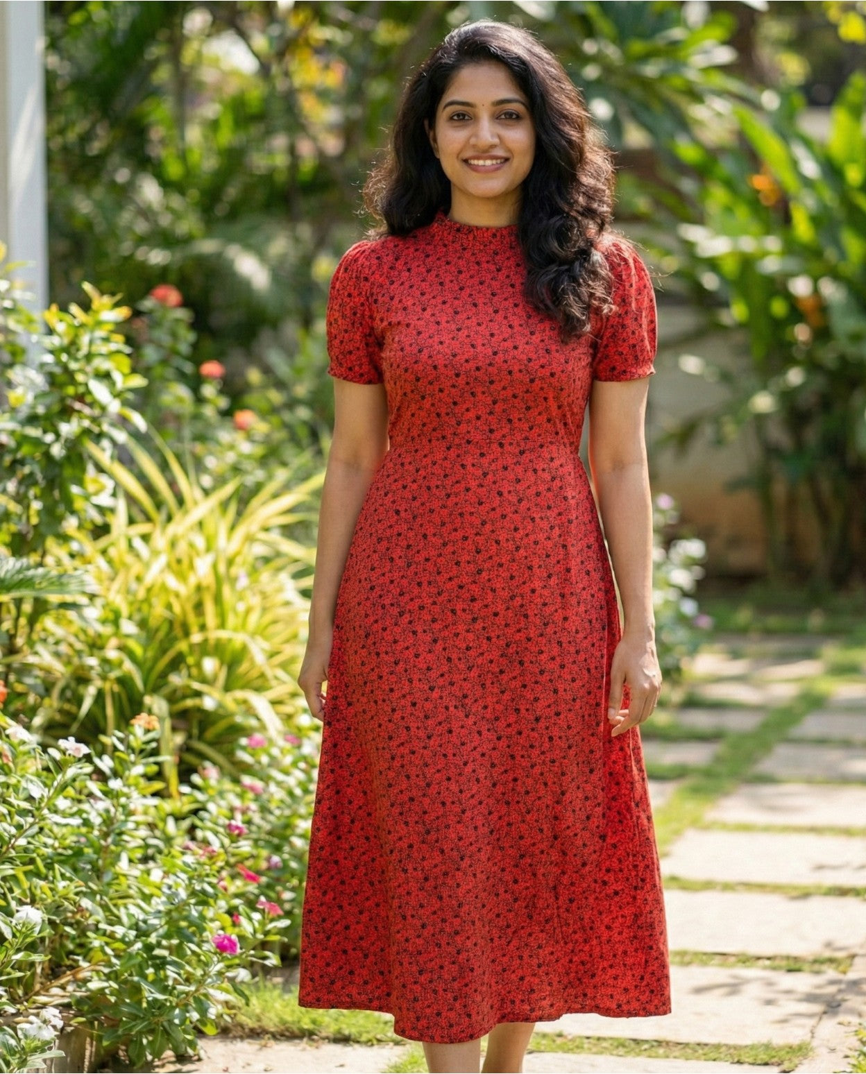 Frilled Neck Frocks with Semi Puff sleeves