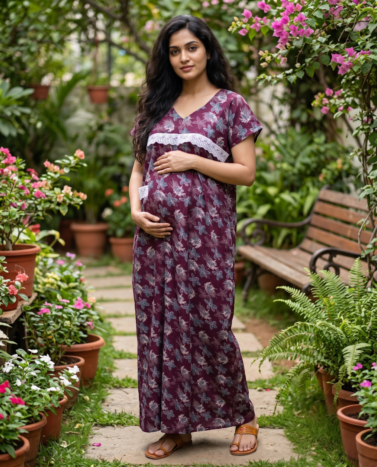 Paraiso Premium V-Neck Full length Maxi Wear-Maternity cum Feeding