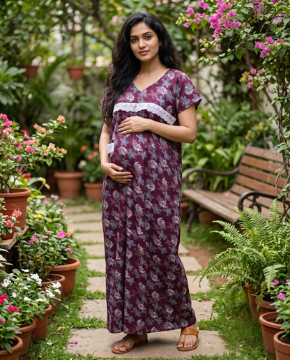 Paraiso Premium V-Neck Full length Maxi Wear-Maternity cum Feeding