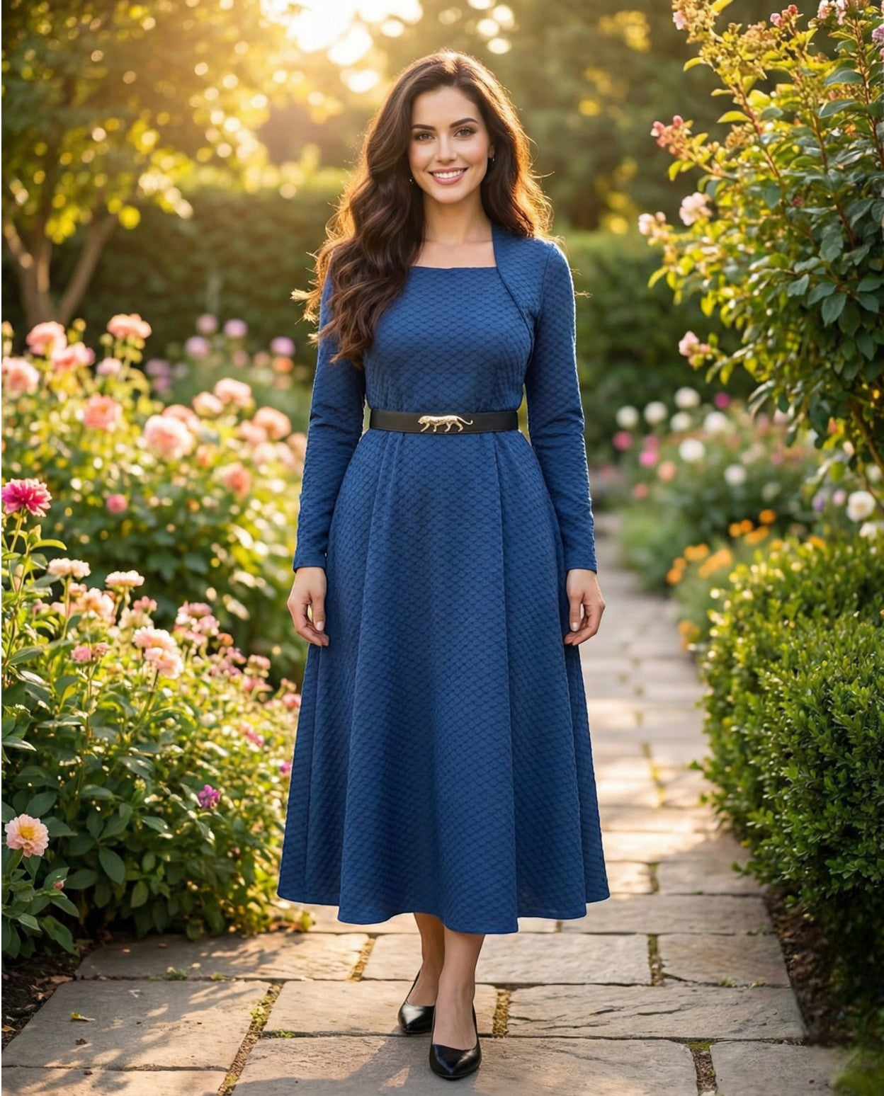 Stylish Square Neckline With Princess Panel Illusion Frock