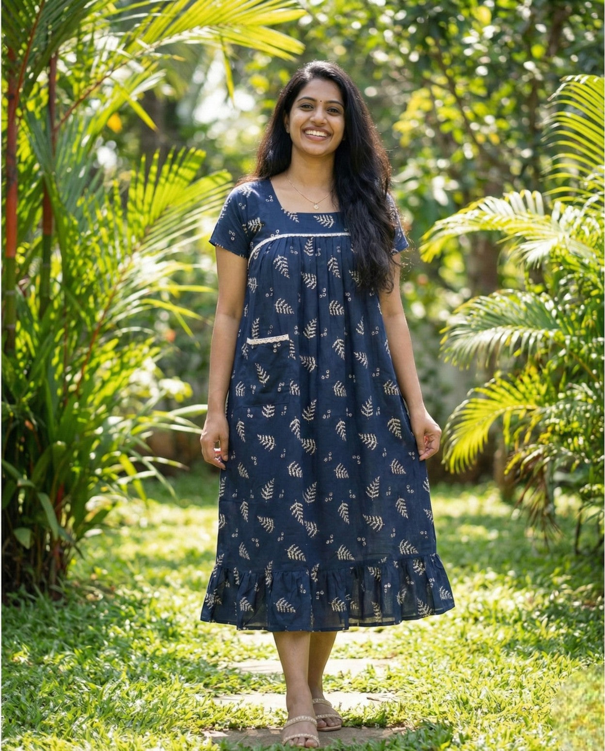 Stunning Cotton frock with lace on yoke