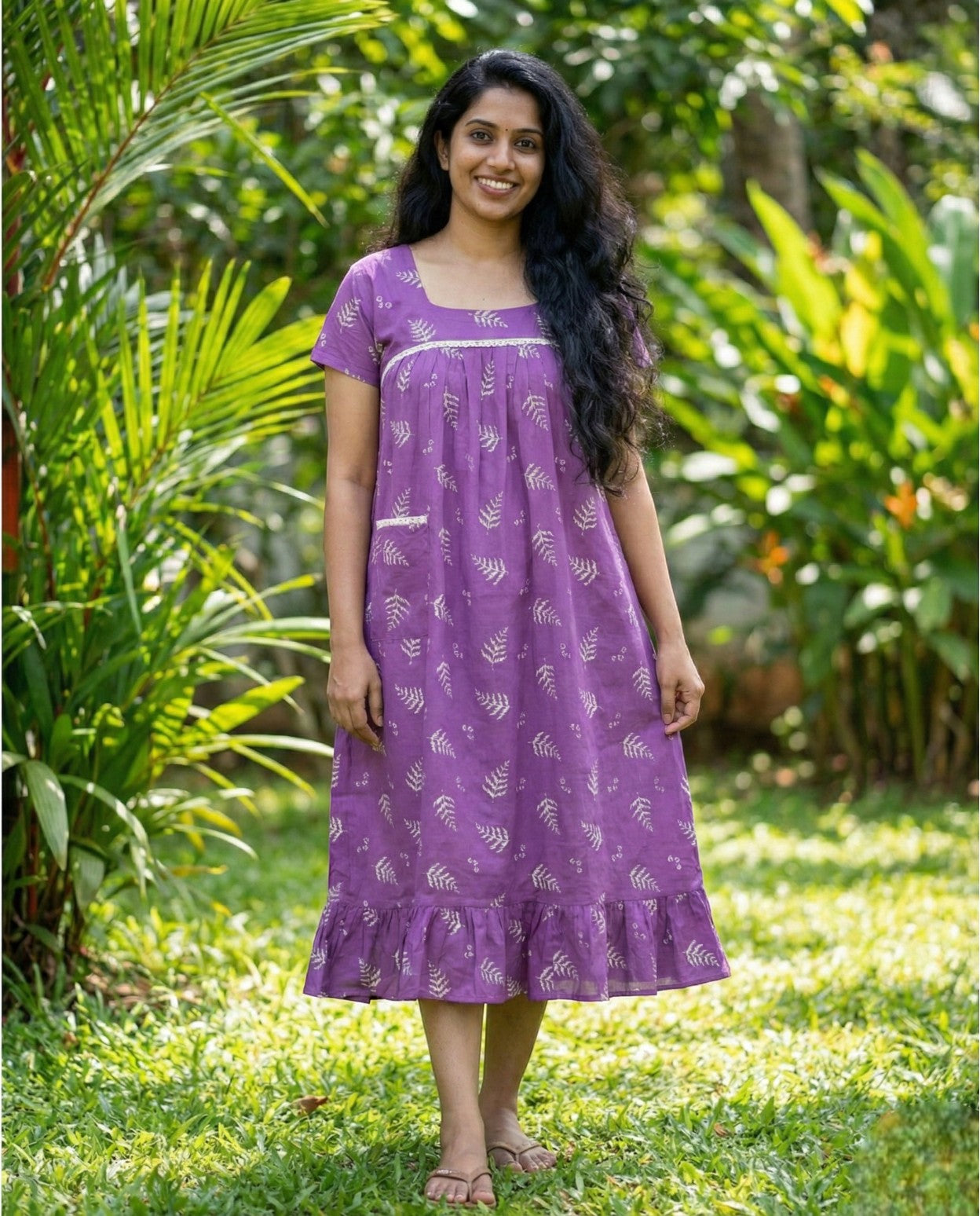 Stunning Cotton frock with lace on yoke