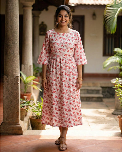 Long sleeved Flared Maternity cum Feeding Frock