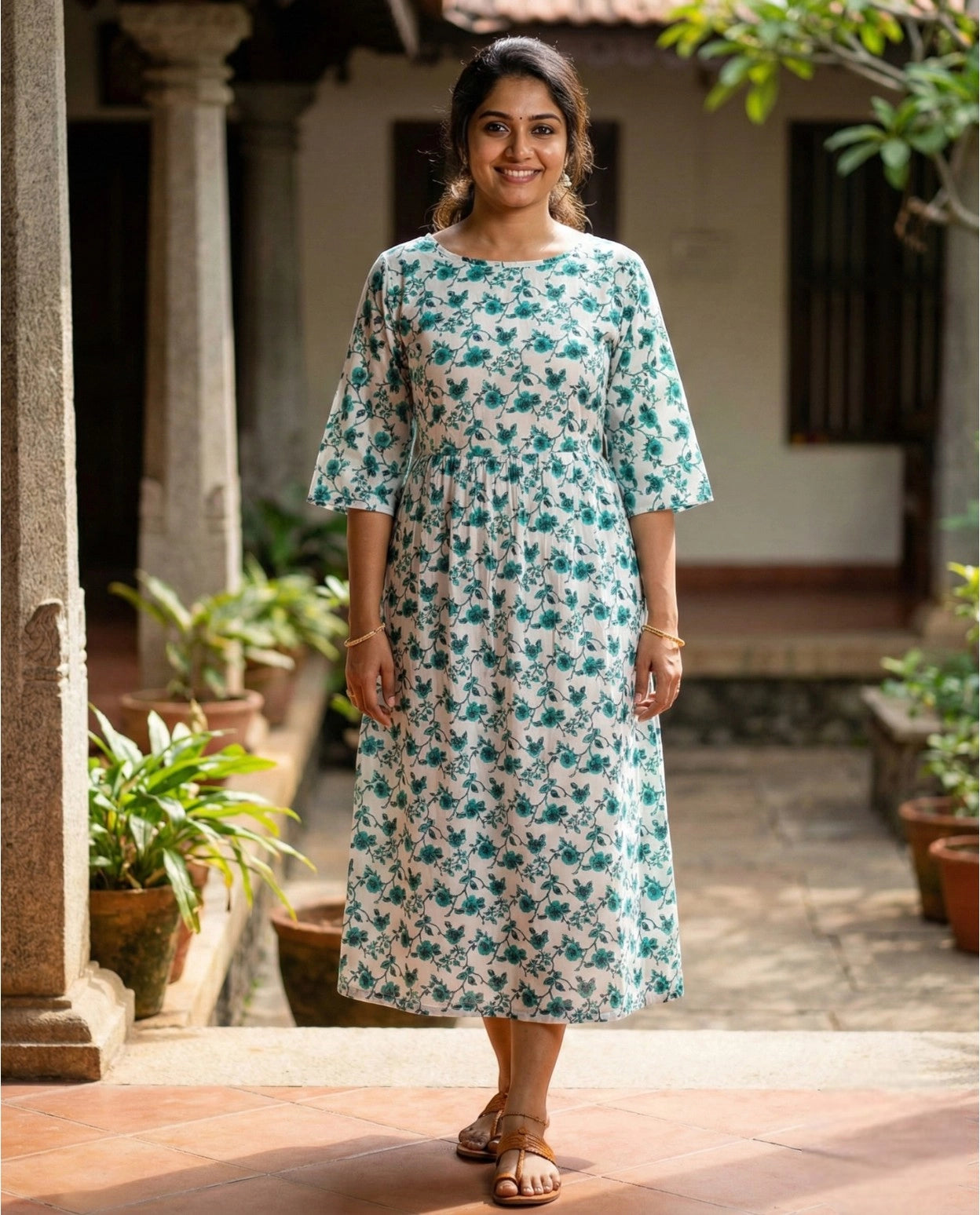 Long sleeved Flared Maternity cum Feeding Frock