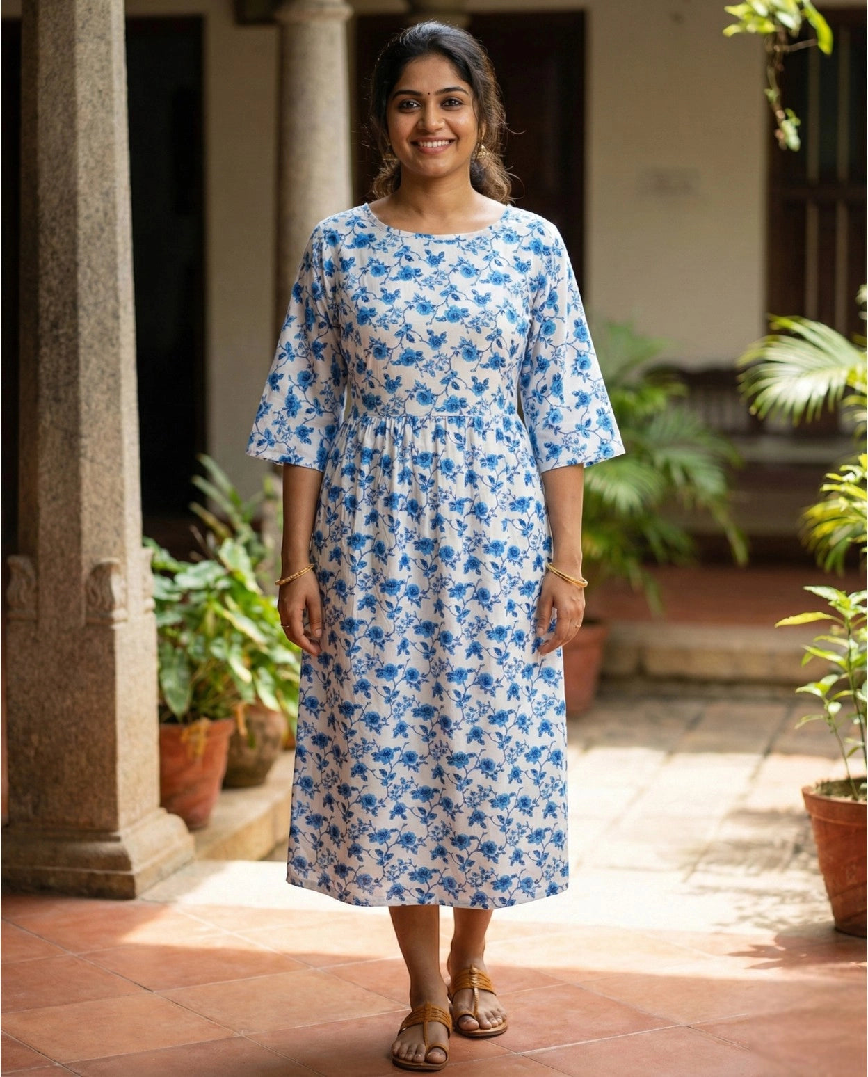 Long sleeved Flared Maternity cum Feeding Frock