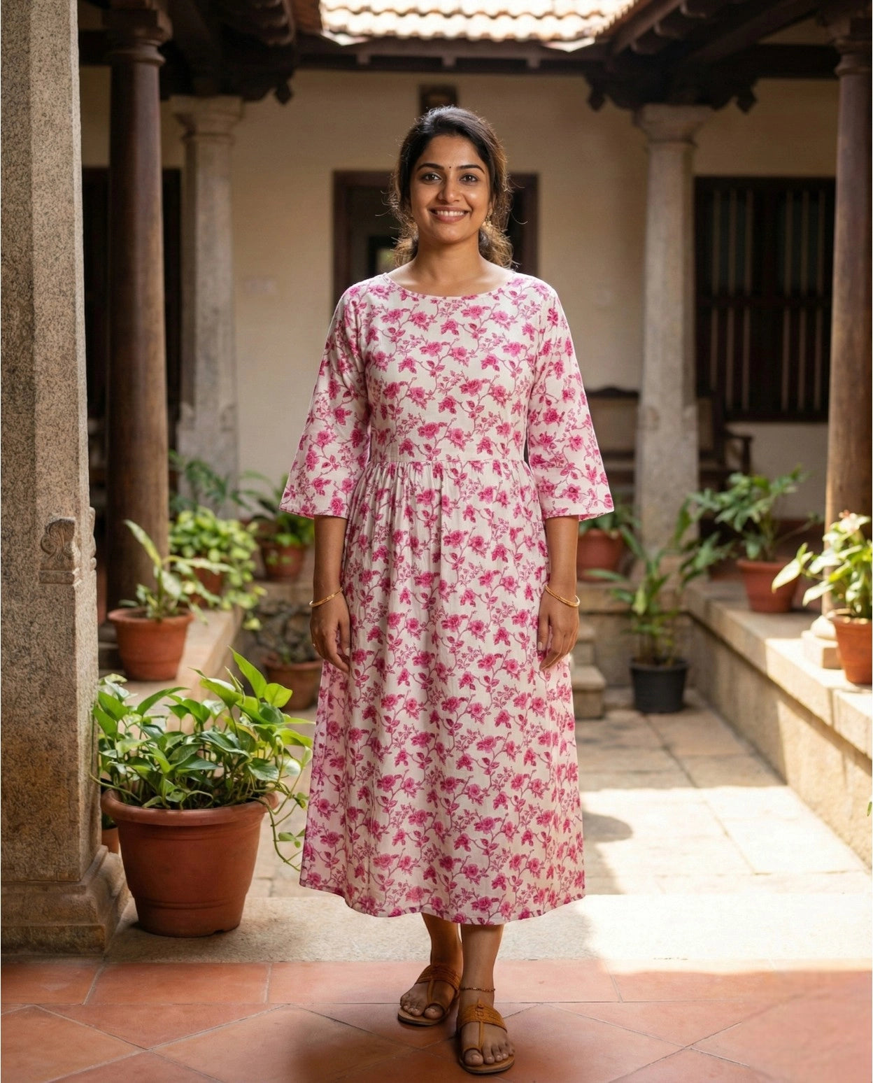 Long sleeved Flared Maternity cum Feeding Frock