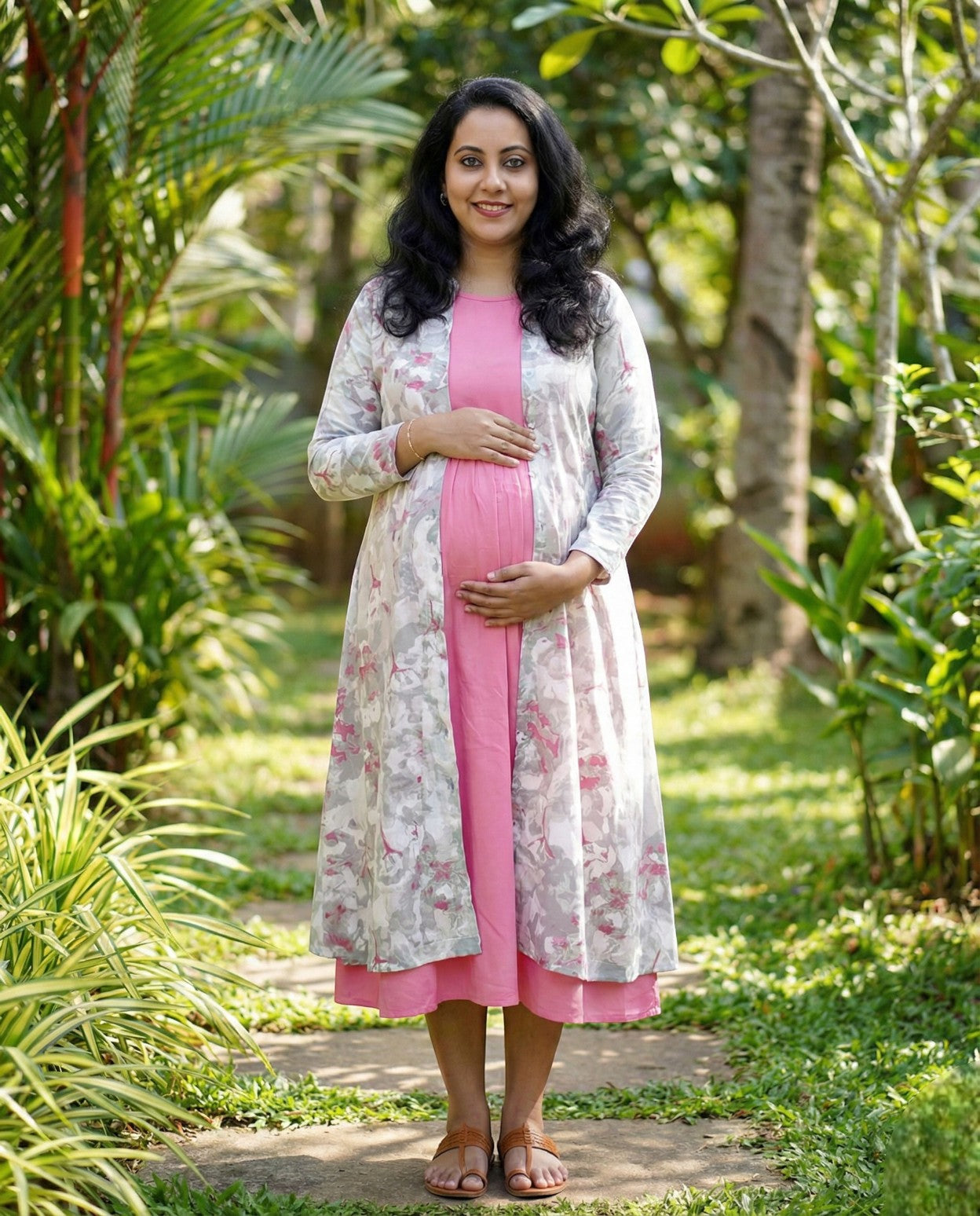 Stylish Mom and To Be Frock with Over Coat-Maternity Cum Feeding