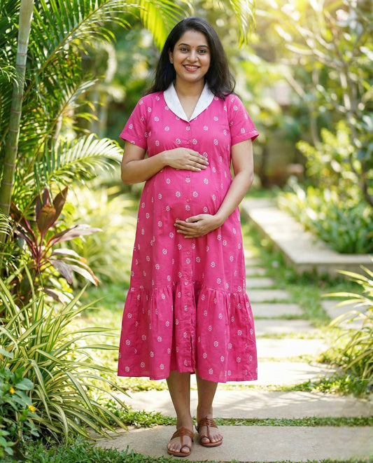 Vibrant Shawl Neck Frocks-Maternity Cum Feeding