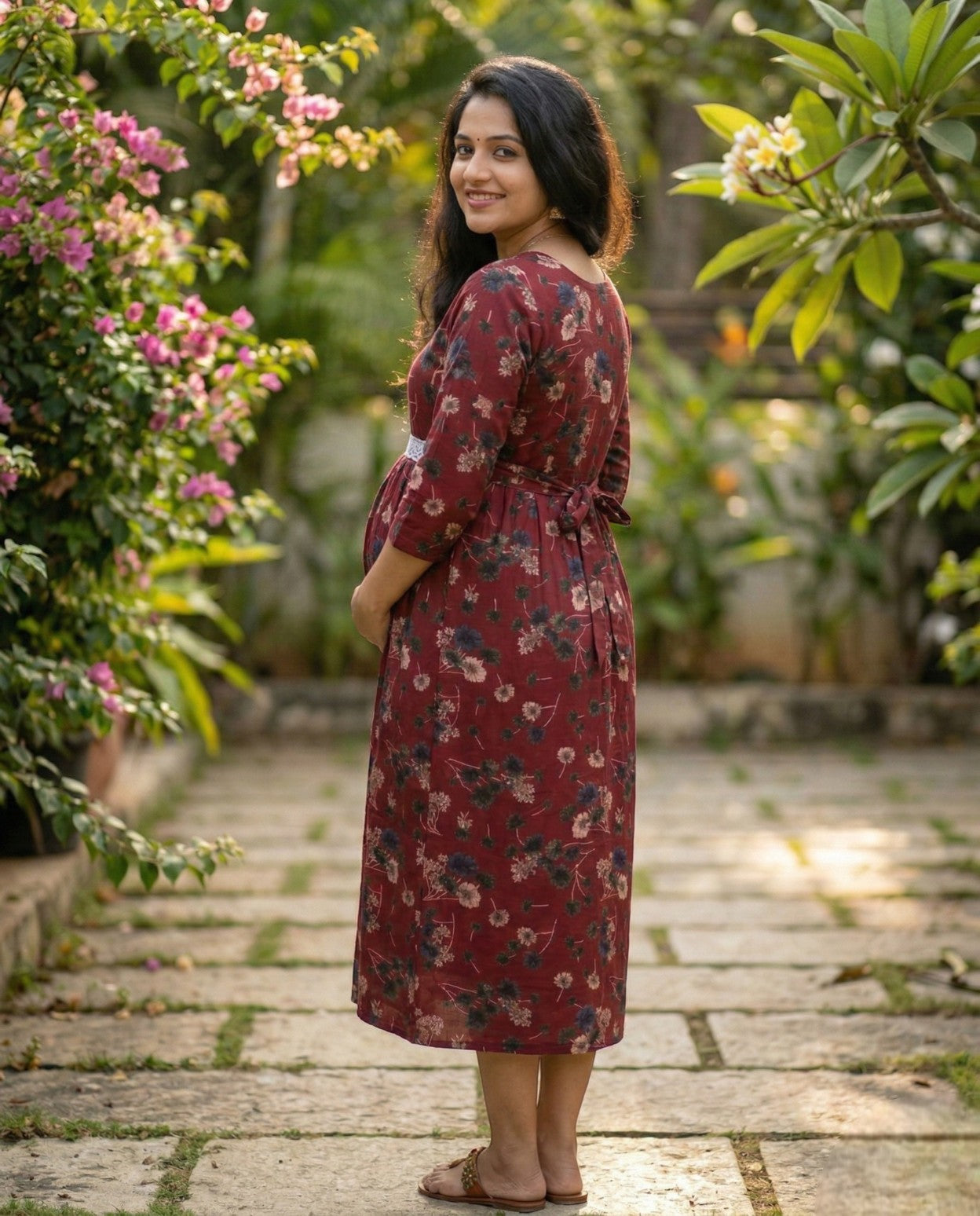 Retro Style Long  sleeved flared frocks - Maternity Cum Feeding