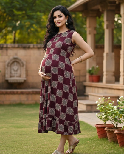 New Sleeveless cotton Frocks with Tie- Maternity cum Feeding