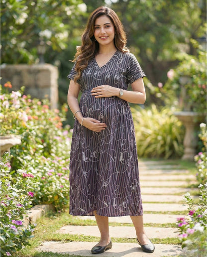 Retro V Collar Frock-Maternity Cum Feeding