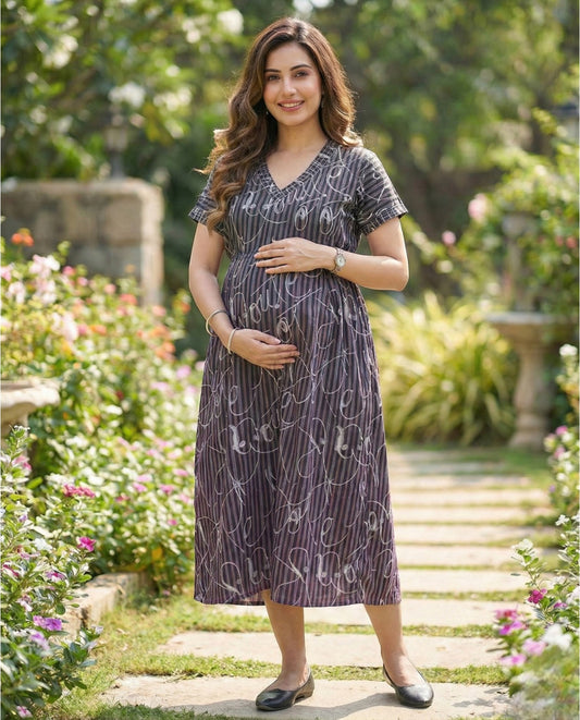 Retro Style Long Puff  sleeved flared frocks-Maternity Cum Feeding