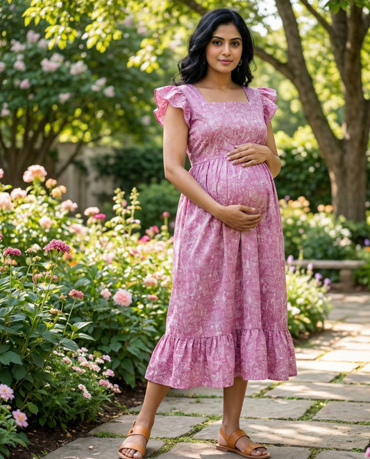 Butterfly sleeved flared frocks-Maternity cum Feeding