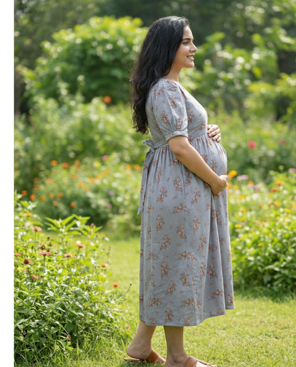 Puff Sleeved Flared Frocks- Maternity Cum Feeding
