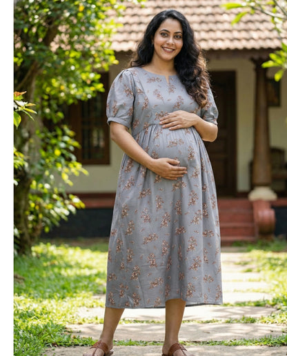 Puff Sleeved Flared Frocks- Maternity Cum Feeding