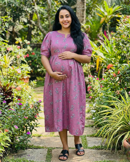 Puff Sleeved Flared Frocks- Maternity Cum Feeding