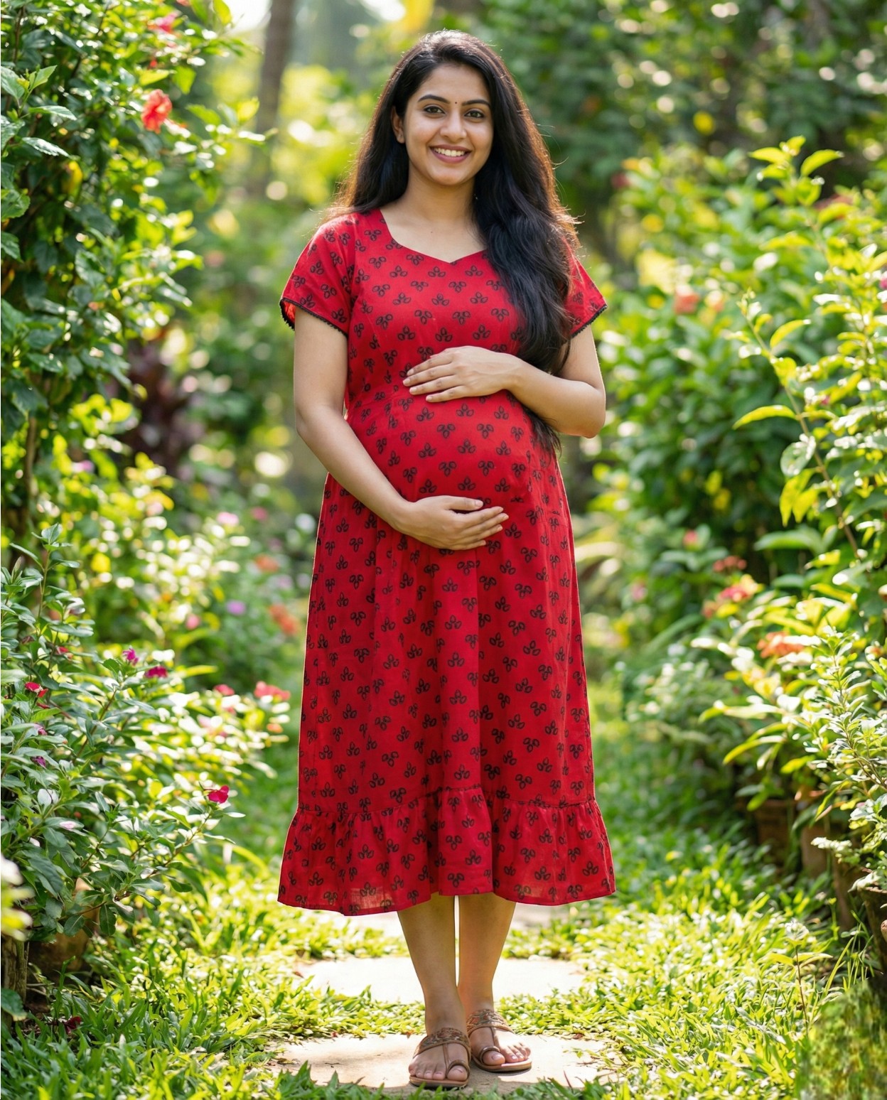 Beautiful A line frock with Pom Pom Detailing on Sleeves-Maternity Cum Feeding