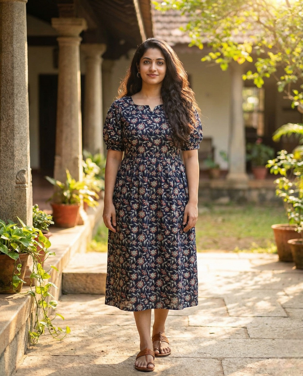 Puff Sleeved Flared Floral Frocks