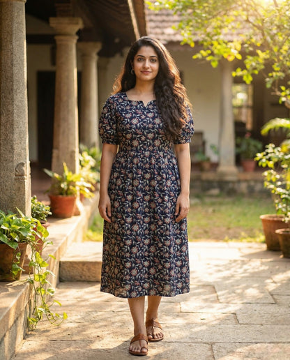 Puff Sleeved Flared Floral Frocks