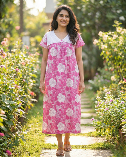 Stylish Bow Collar Frock - Floral Print