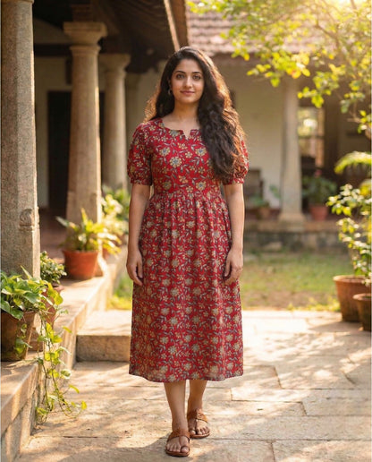 Puff Sleeved Flared Floral Frocks